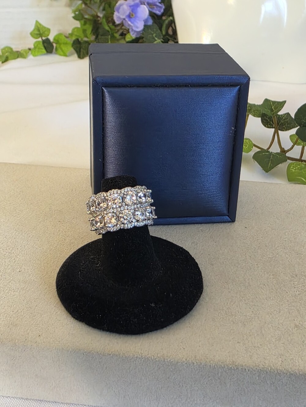 ITALO Silver Double Row Round CZ Halo Eternity Band Ring Size 6